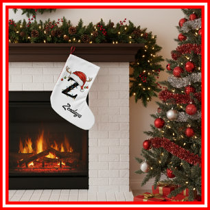Monogramm Familien-Weihnachts-Geweih Santa Hut Kle Kleiner Weihnachtsstrumpf