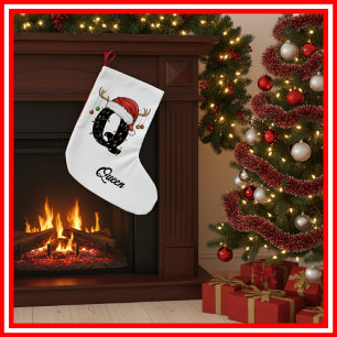 Monogramm Familien-Weihnachts-Geweih-Santa-Hut Kle Kleiner Weihnachtsstrumpf