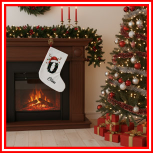 Monogramm Familien-Weihnachts-Geweih Santa Hut Kle Kleiner Weihnachtsstrumpf