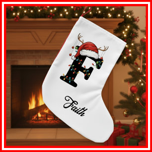 Monogramm Familien-Weihnachts-Geweih-Santa-Hut Kleiner Weihnachtsstrumpf