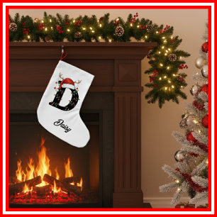 Monogramm Familien-Weihnachts-Geweih-Santa-Hut Kleiner Weihnachtsstrumpf