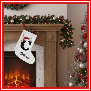Monogramm Familien-Weihnachts-Geweih-Santa-Hut Kleiner Weihnachtsstrumpf