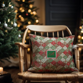 Monogramm-Familien-Weihnachts-Patchwork Grün Rot  Kissen