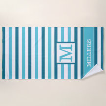 Monogramm Familienname Aqua Blau und Weiß Streifen