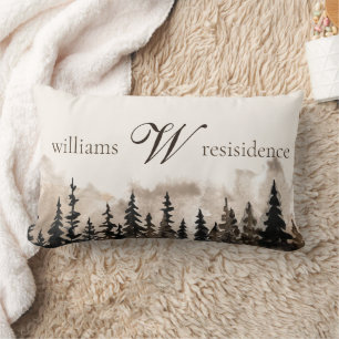 Monogramm Familienname Brown Rustic Forest Lendenkissen