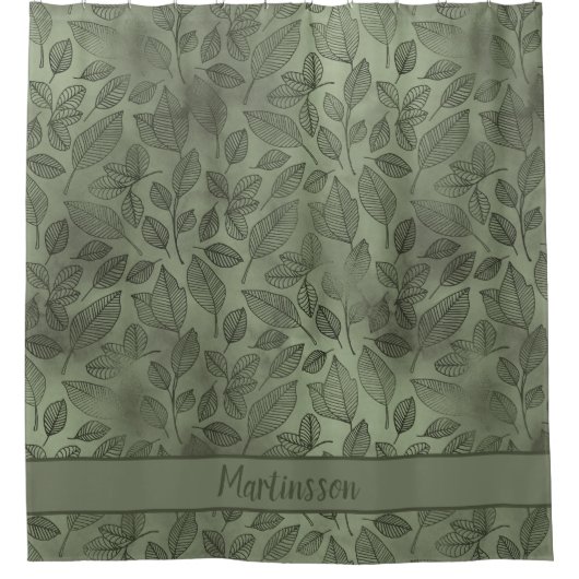 Monogramm Familienname für rustikale waldgrüne Blä Duschvorhang (Vorderseite)