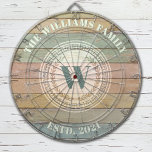 Monogramm Familienname Vintages Wappen Dartscheibe<br><div class="desc">Ein cooles Monogramm Wappen-Dartboard mit rustikalem Holzhintergrund,  personalisiert mit Ihrem Namen und festem Datum. Ideal für einen Familiensaal oder eine Männerhöhle. Entworfen für Sie von BlackBerry Boulevard.</div>