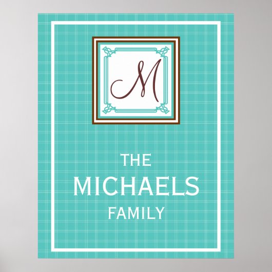Monogramm-Familienposter - Aqua-Karo Poster (Vorne)