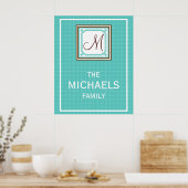 Monogramm-Familienposter - Aqua-Karo Poster (Küche)