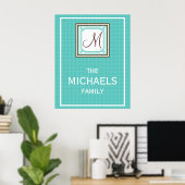 Monogramm-Familienposter - Aqua-Karo Poster (Heimbüro)