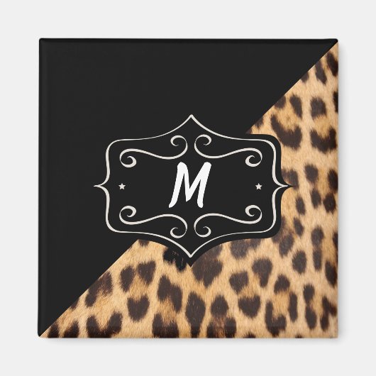 Monogramm-Fancy-Leopardenprint-Magnet Magnet (Vorne)