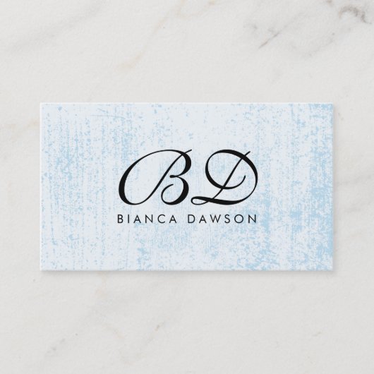 Monogramm Fancy Script Blau Grunge Visitenkarte (Vorderseite)