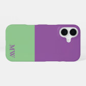 Monogramm Farbblock Lila und Minusgrün iPhone 16 Hülle (Rückseite (Horizontal))