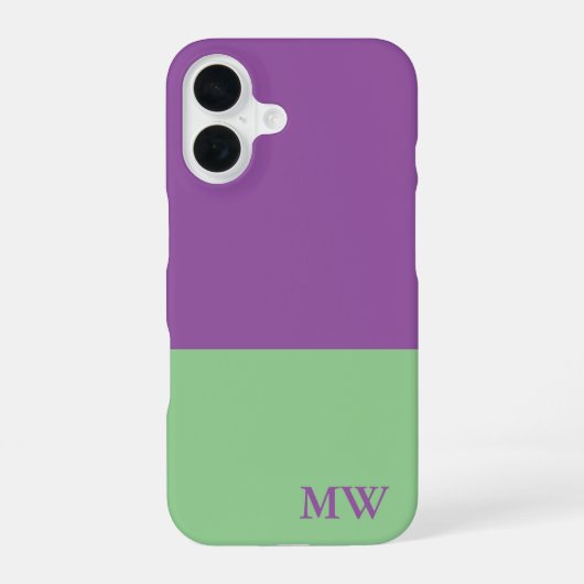 Monogramm Farbblock Lila und Minusgrün iPhone 16 Hülle (Rückseite)