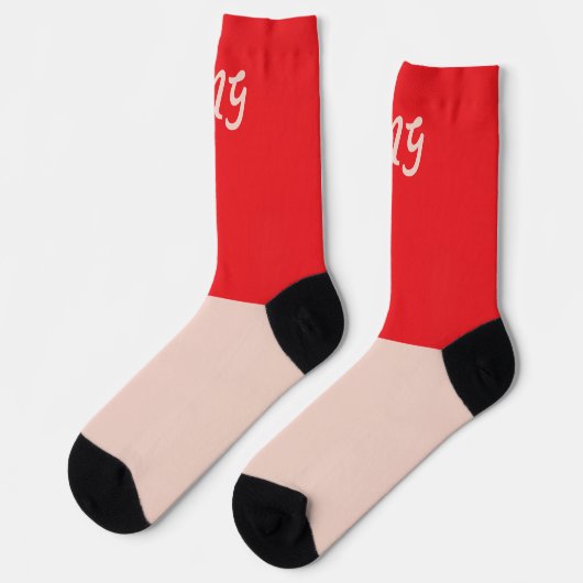 Monogramm Farbblock rot und rosa Moderne zwei Farb Socken (Linkes Detail)