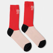 Monogramm Farbblock rot und rosa Moderne zwei Farb Socken (Rechts)