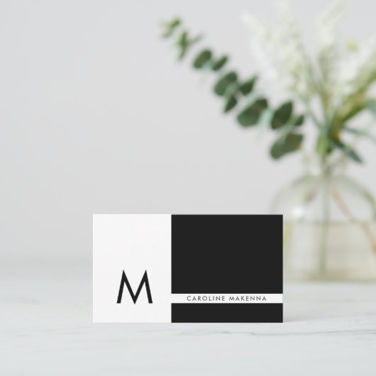 Monogramm Farbblock Schwarz-Weiß-Beruflich Visitenkarte (Stehend Vorderseite)