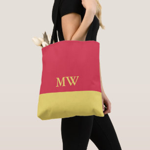 Monogramm-Farbblock-Tasche in Dunkelrosa und Gelb Tasche