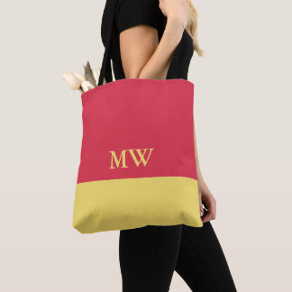 Monogramm-Farbblock-Tasche in Dunkelrosa und Gelb Tasche