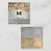 Monogramm Farbblöcke Vintages Muster II Quadratische Visitenkarte (Vorne/Hinten)