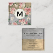 Monogramm Farbblöcke Vintages Muster Quadratische Visitenkarte (Vorne/Hinten)