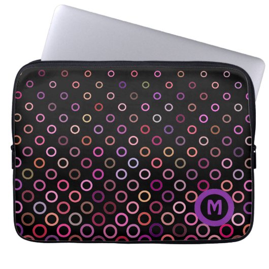 Monogramm farbenfrohe Kreise auf schwarzem Hinterg Laptopschutzhülle (Vorderseite)