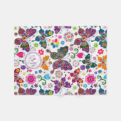Monogramm-Farbenfrohe Schmetterlinge und Blume-Mus Fleecedecke (Vorderseite (Horizontal))