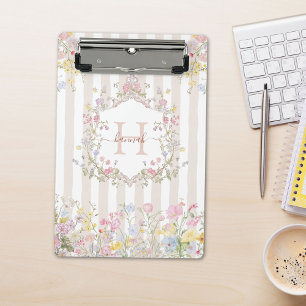 Monogramm Farbige Blumen im Rokoko-Stil Streifen Mini Klemmbrett