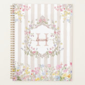 Monogramm Farbige Blumen im Rokoko-Stil Streifen Planer (Vorderseite)