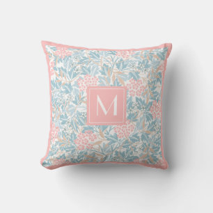 Monogramm Farbige Blumen Modern Vintage Blau Rosa Kissen