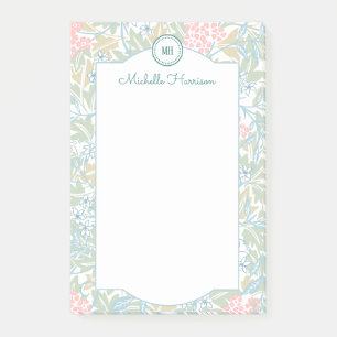 Monogramm Farbige Blumen Modern Vintage Grün Pink Post-it Klebezettel