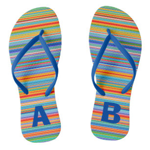 Monogramm farbige mehrfarbige Streifen Badesandalen
