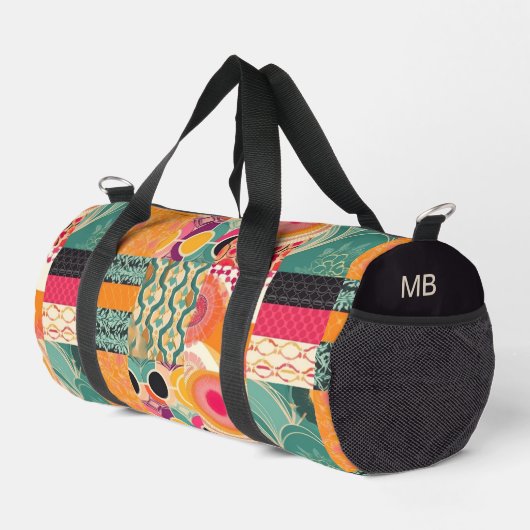 Monogramm Farbige Moderne Patchwork-Muster Duffle Bag (Rechte Ecke)