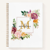 Monogramm farbige Rose Wasserfarbe Blumenrezeptur Notizblock (Vorderseite)