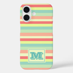 Monogramm Farbige Sommer Pastell Streifen  iPhone 16 Hülle