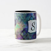 Monogramm, farbige Wasserfarbe Abstrakt mit Diaman Zweifarbige Tasse (VorderseiteRechts)