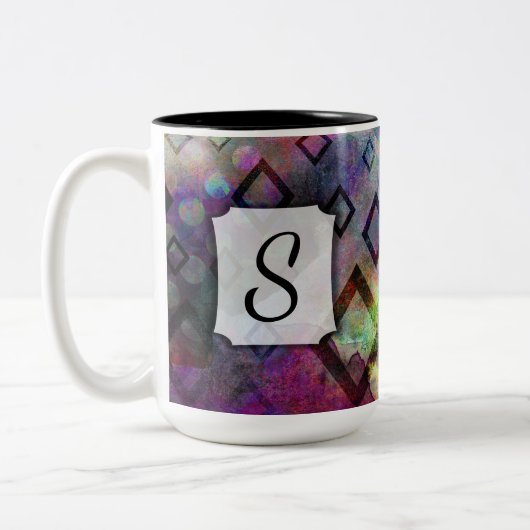 Monogramm, farbige Wasserfarbe Abstrakt mit Diaman Zweifarbige Tasse (Links)