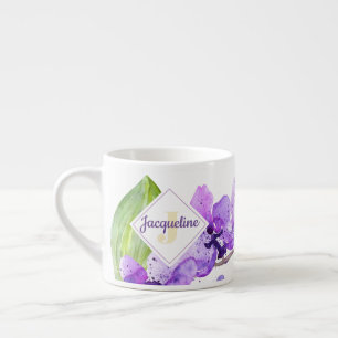 Monogramm Farbige Wasserfarben-Orchideen-Dekoratio Espressotasse