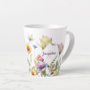 Monogramm Farbige Wilde Blume Illustriert Milchtasse