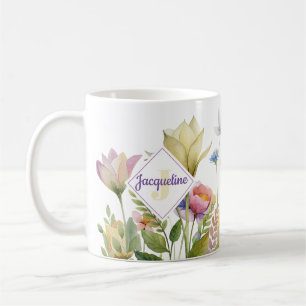Monogramm Farbige Wilde Blume Illustrierte Kaffee Kaffeetasse
