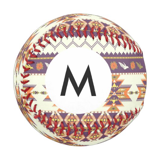 Monogramm Farbiger Azteken-Muster Baseball (Vorderseite Links)