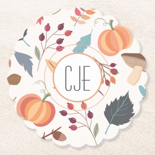 Monogramm, farbiges Muster im Herbst Untersetzer (Vorderseite)