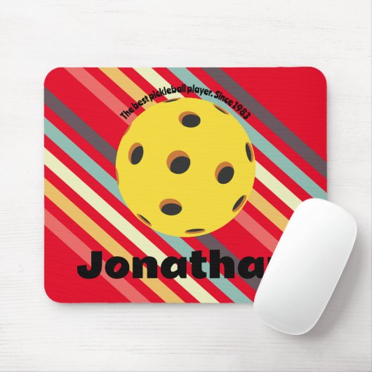 Monogramm farbiges Pickleball gestreift Rot Mousepad (Mit Mouse)