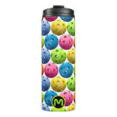 Monogramm farbiges Pickleball-Muster Thermosbecher (Vorderseite)