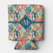 Monogramm | Farbiges Polka Dot Cactus Pattern Dosenkühler (Rückseite)