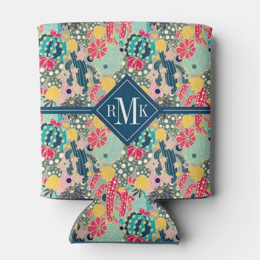 Monogramm | Farbiges Polka Dot Cactus Pattern Dosenkühler (Rückseite)