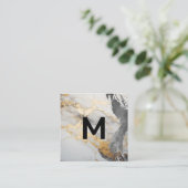 Monogramm-Farbpinsel | Goldmarmor Quadratische Visitenkarte (Stehend Vorderseite)