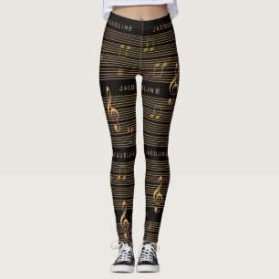 Monogramm Faux-Gold-Noten und Schlüssel auf SCHWAR Leggings