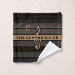 Monogramm Faux-Gold Violinschlüssel und Noten auf Waschlappen