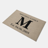 Monogramm Faux Leinen Jute rustikale Anfangsbuchst Fußmatte (Schrägansicht)